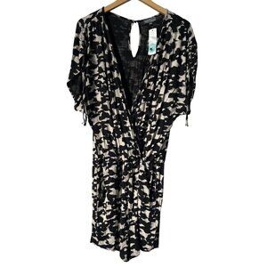 Market and Spruce Faux Wrap Short Sleeve Romper Women XL Keyhole Black Beige NEW